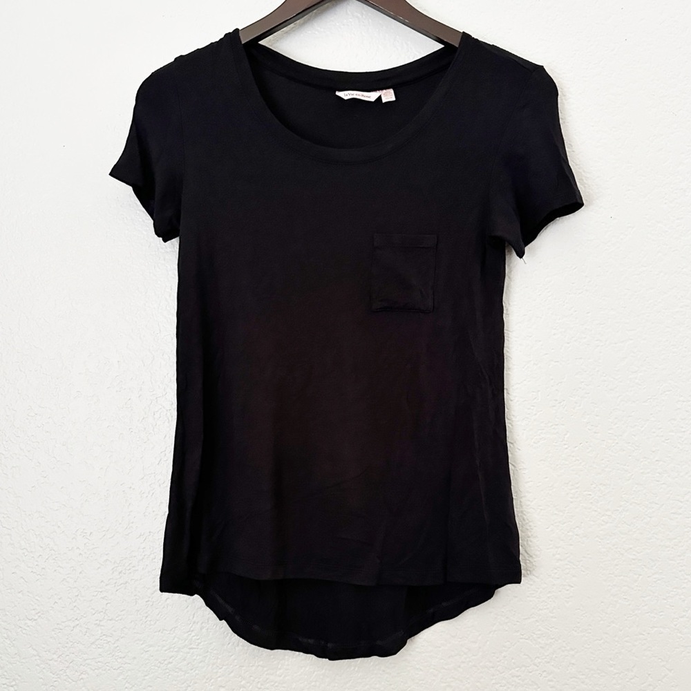 LA VIE EN ROSE Soft Black Pocket Hi Low Tee Shirt XS